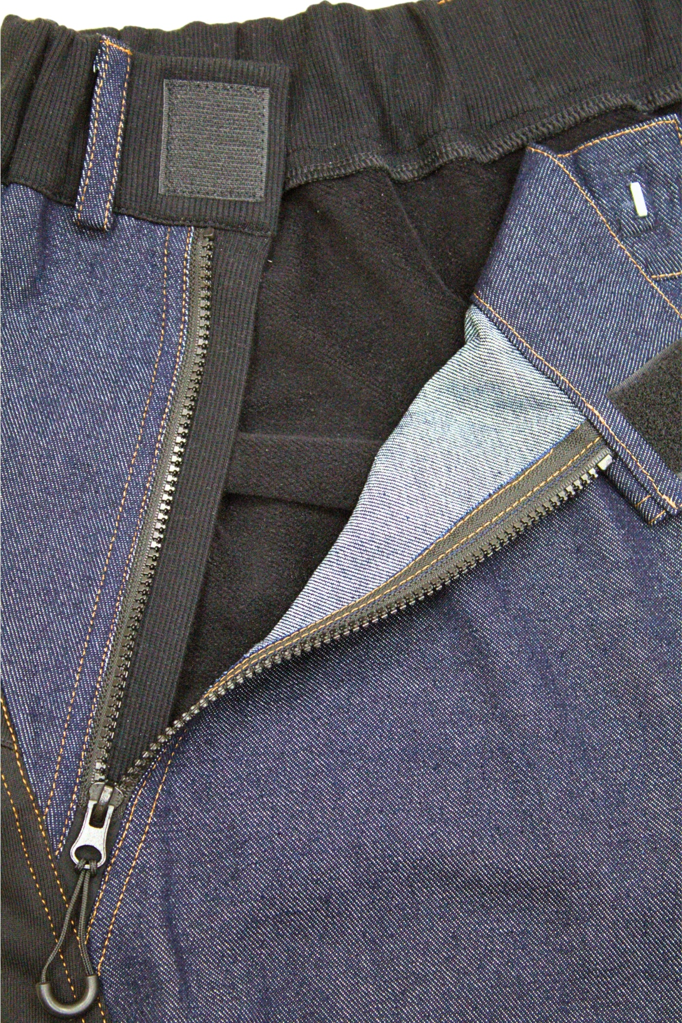 Men's wheelchair adaptive jeans with drop down front 100% cotton