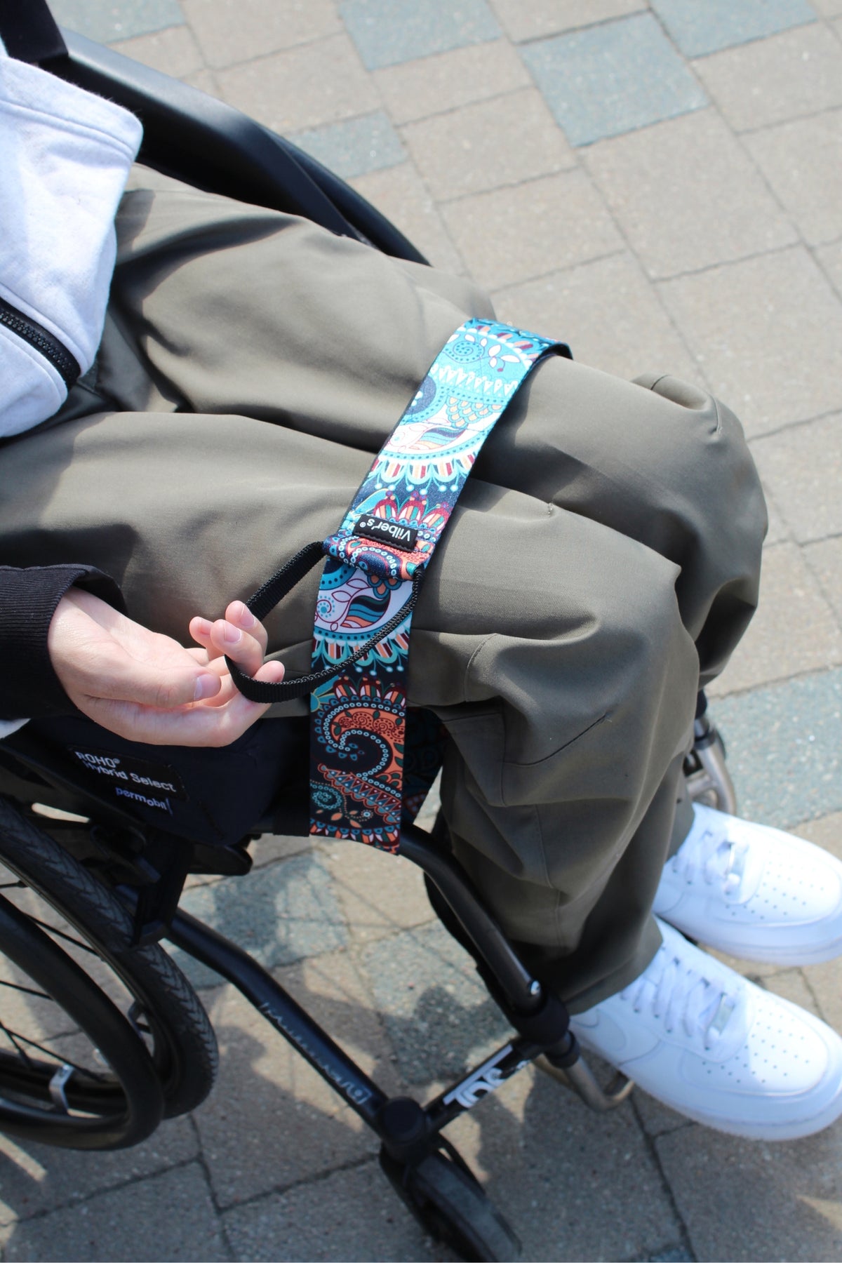 Wheelchair leg & body positioning strap, colourful