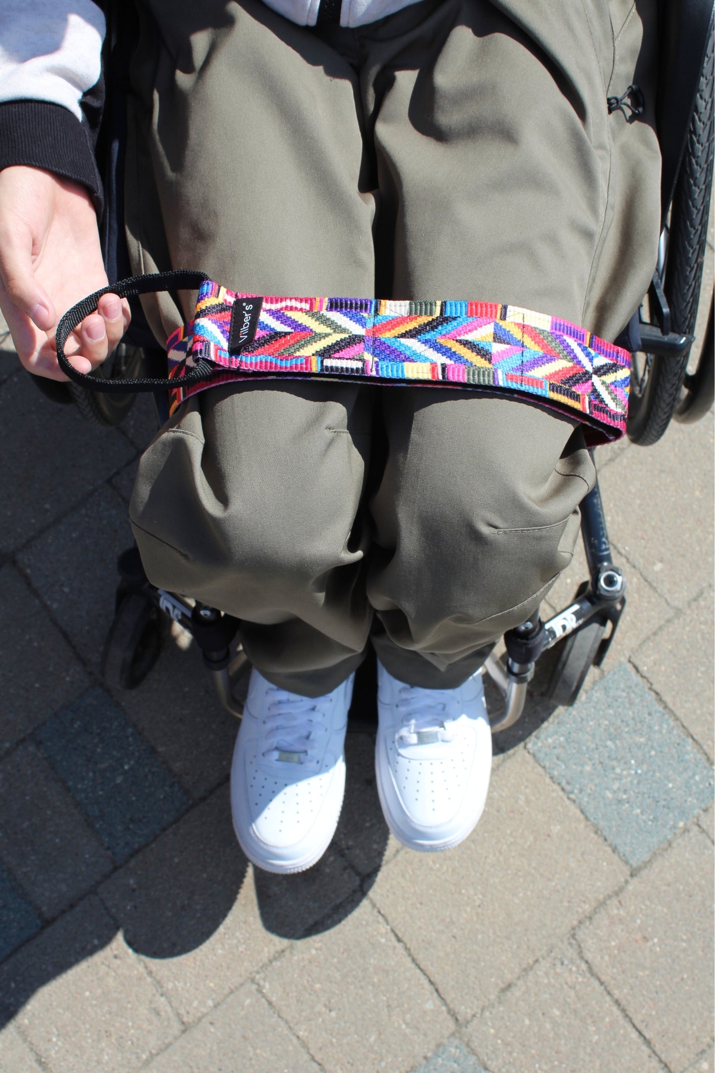 Wheelchair leg & body positioning strap, colourful