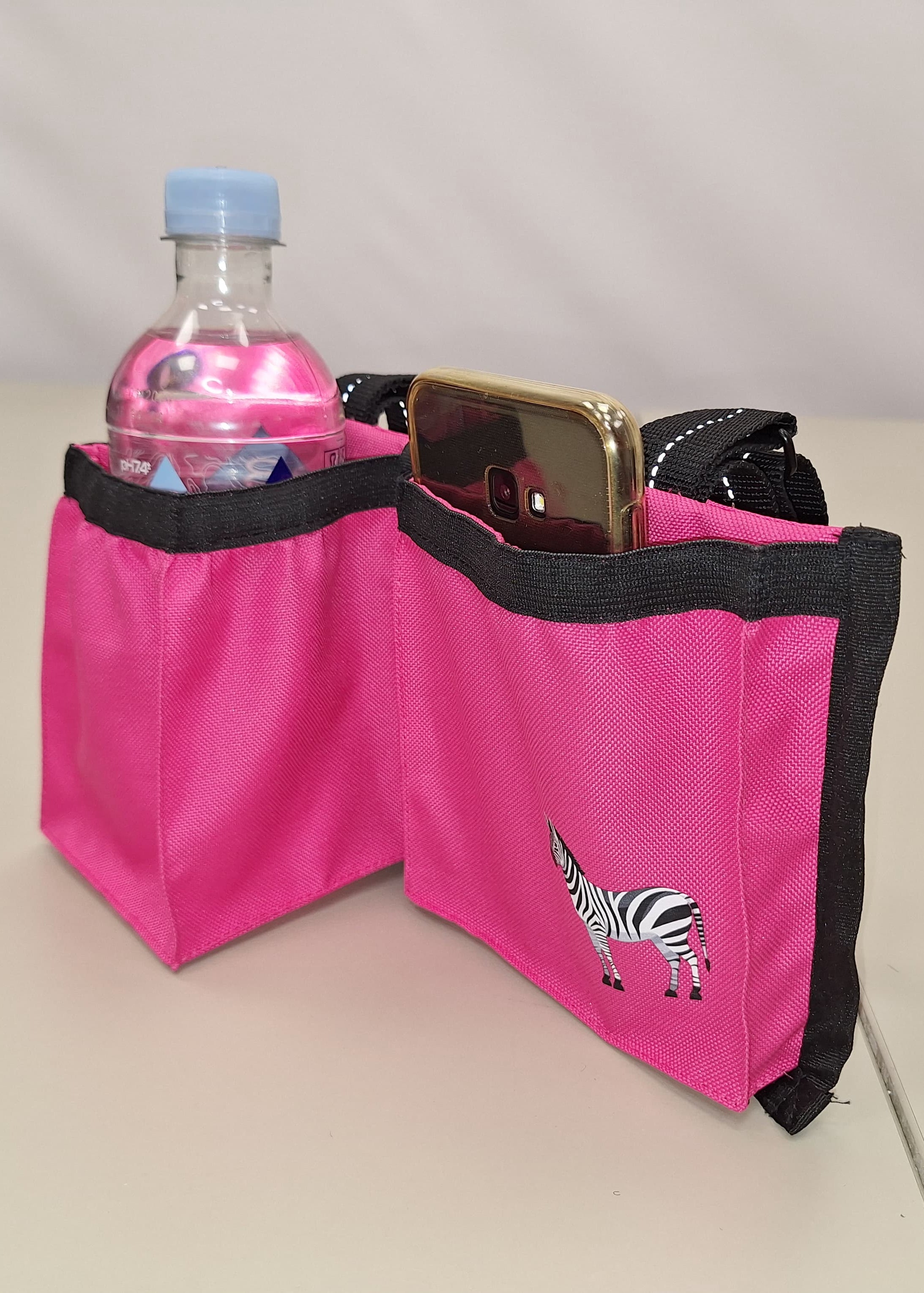 Pink power wheelchair armrest bag - cup holder