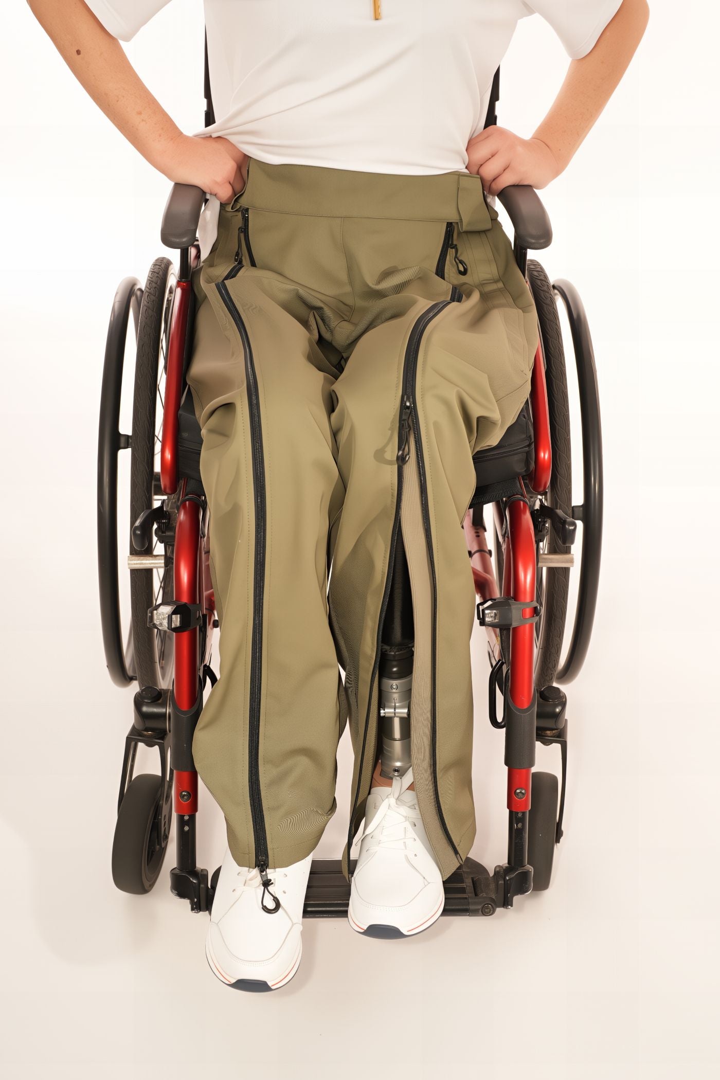 Men's wheelchair adaptive trousers for assisted dressing