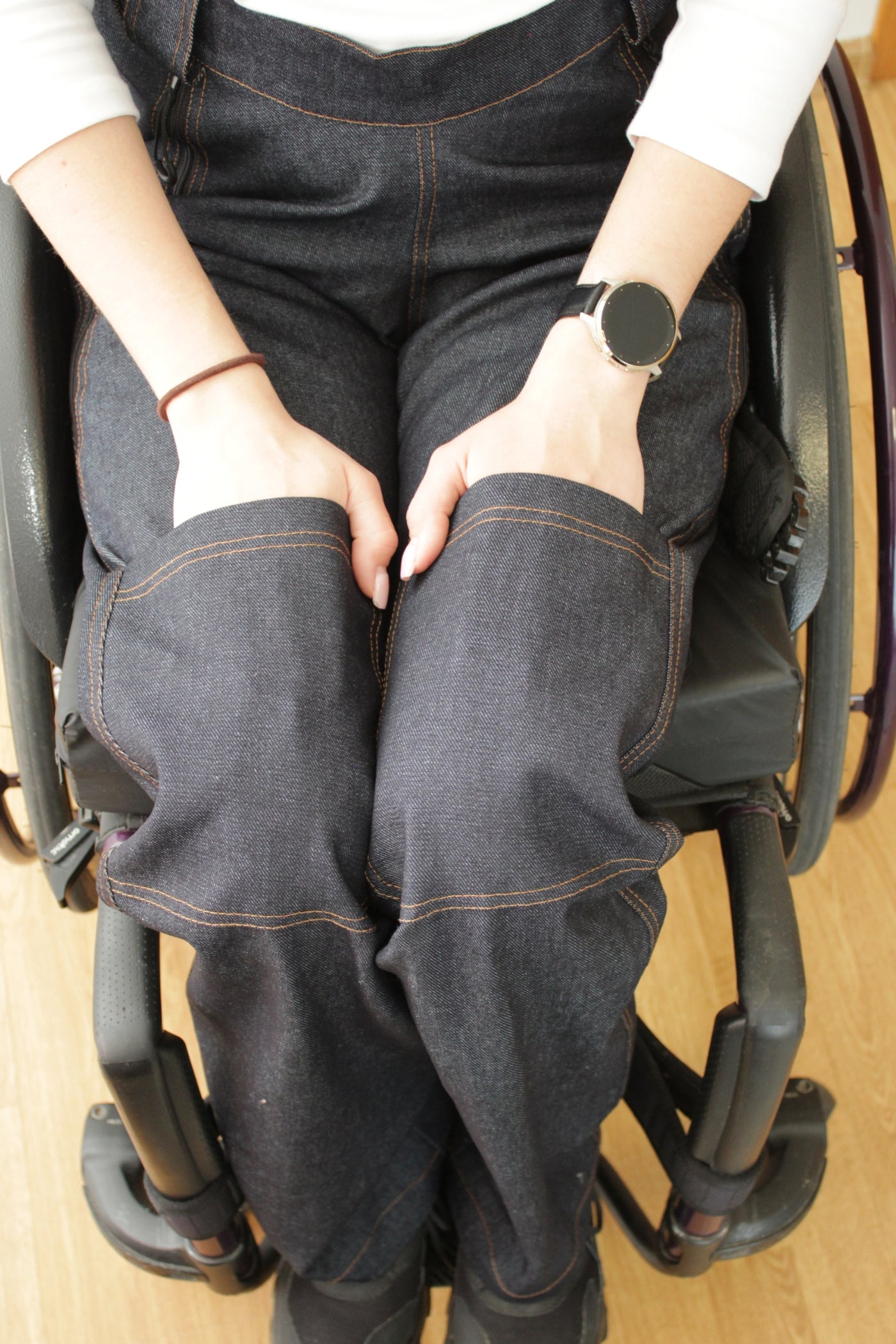Wheelchair adaptive women’s jeans: Seated-pattern 100% cotton denim
