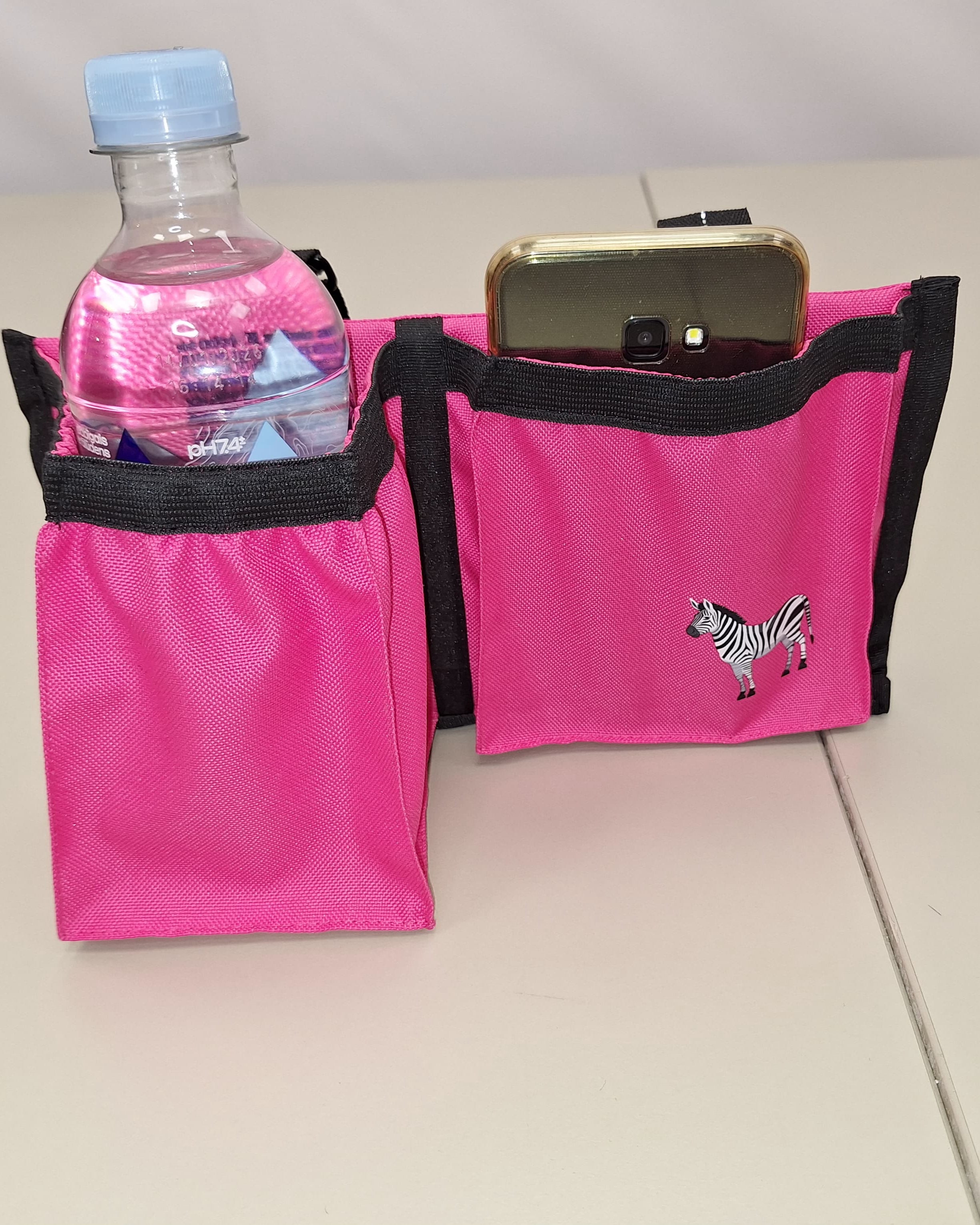 Pink power wheelchair armrest bag - cup holder