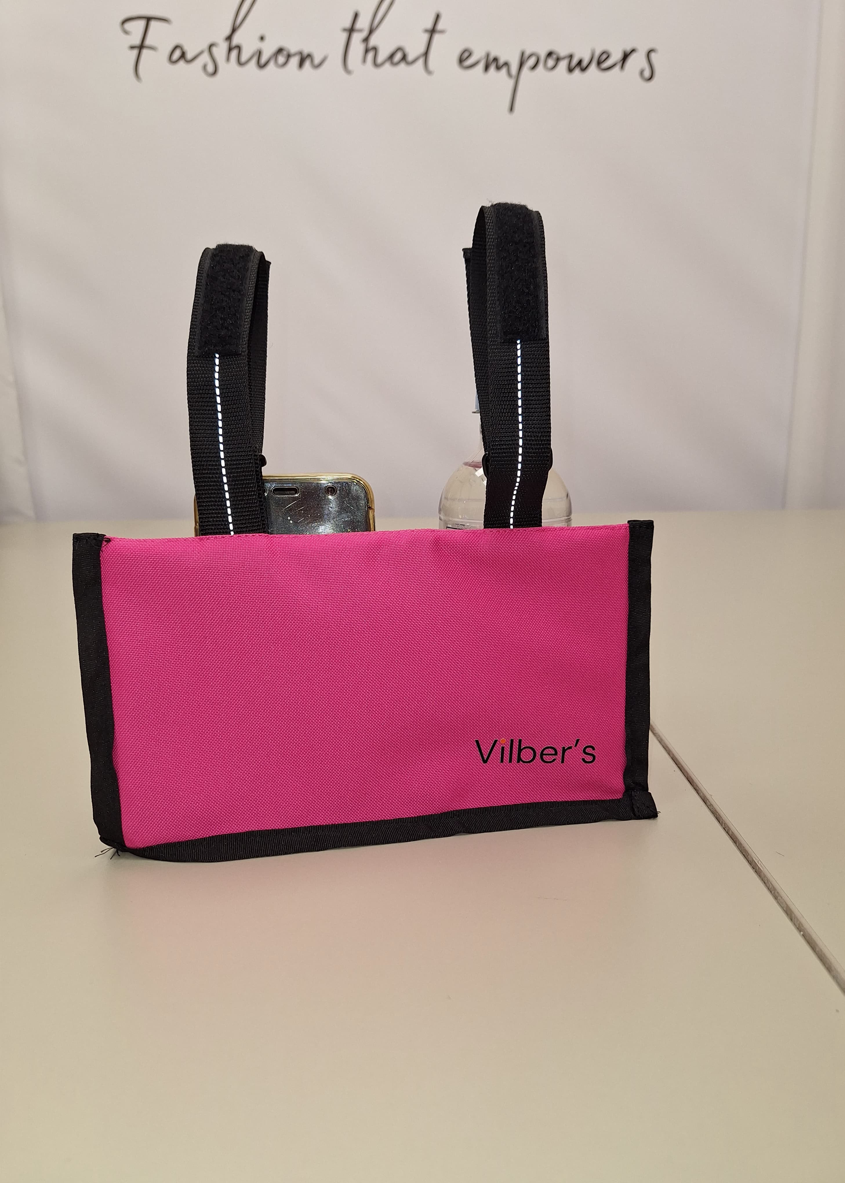 Pink power wheelchair armrest bag - cup holder