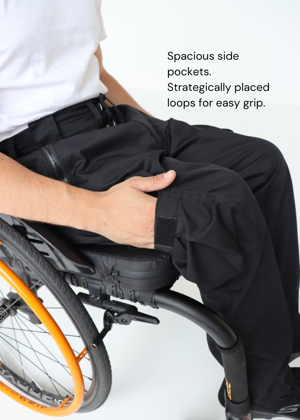 Men's wheelchair adaptive cargo pants with side pockets