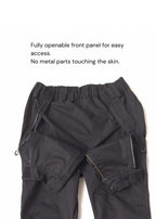 Black pants without pockets, wheelchair adapted