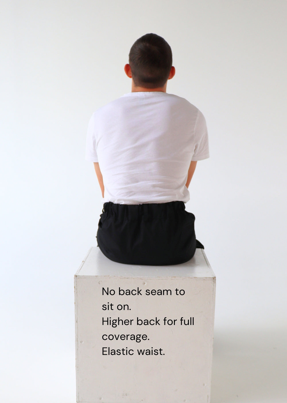 Black pants without pockets, wheelchair adapted