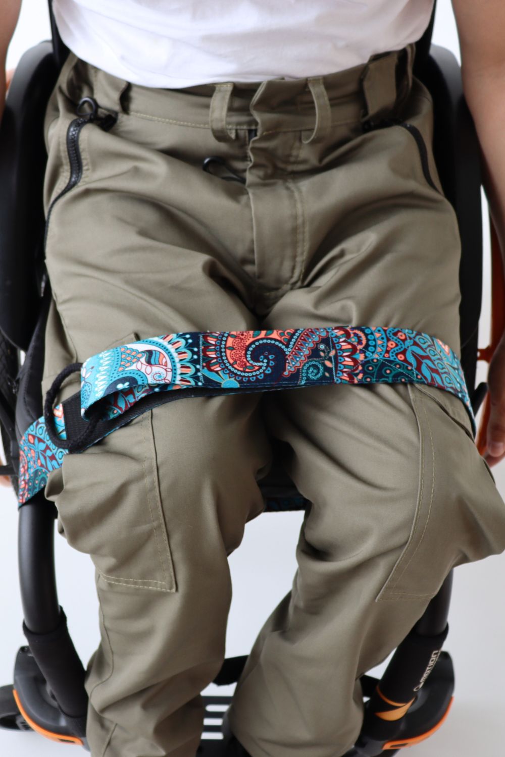 Wheelchair leg positioning strap, colorful
