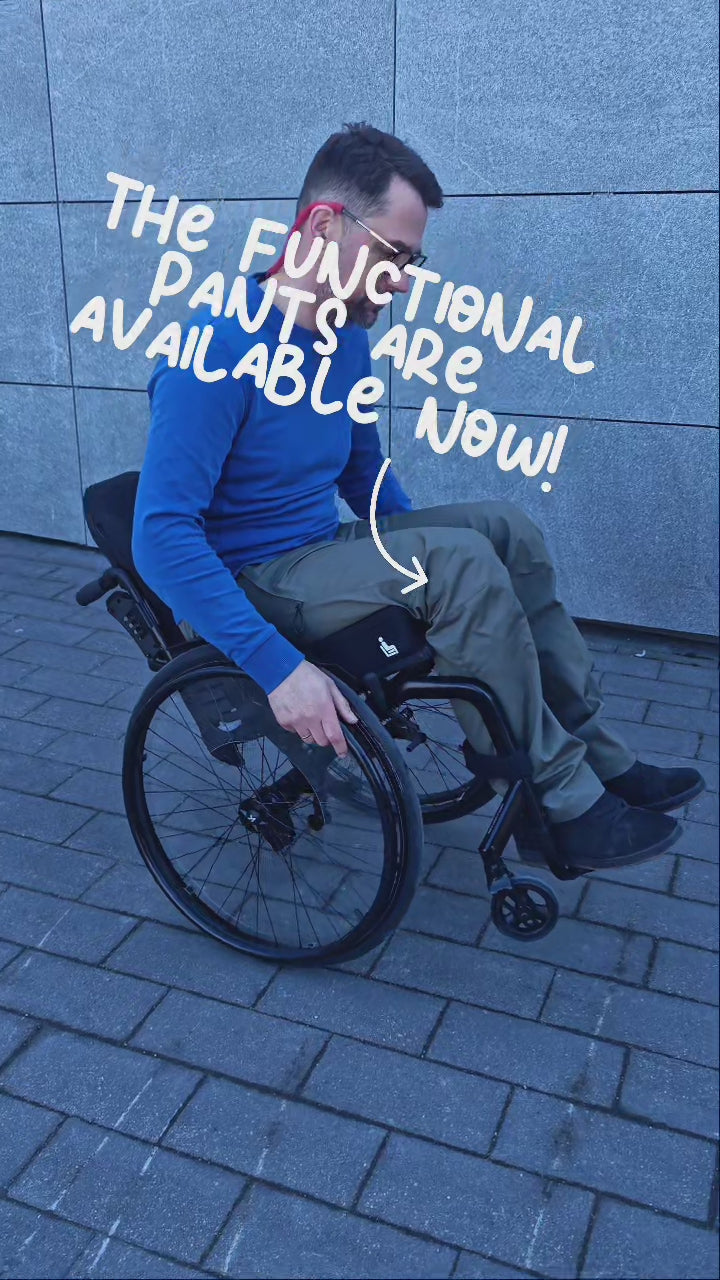 Men's wheelchair adaptive high functionality trousers