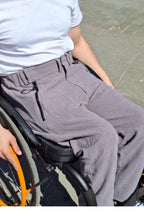Men's wheelchair adaptive summer pants with drop down front from skin friendly ramie fabric